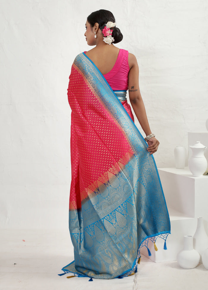 Pink Dupion Silk Saree With Blouse Piece