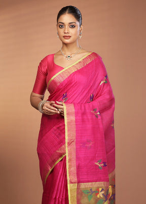 Pink Handloom Matka Pure Silk Saree With Blouse Piece