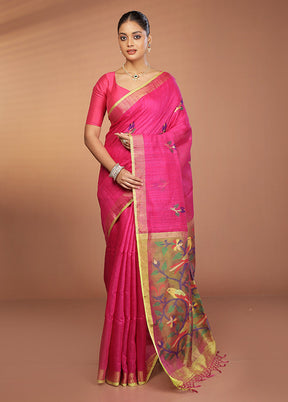 Pink Handloom Matka Pure Silk Saree With Blouse Piece