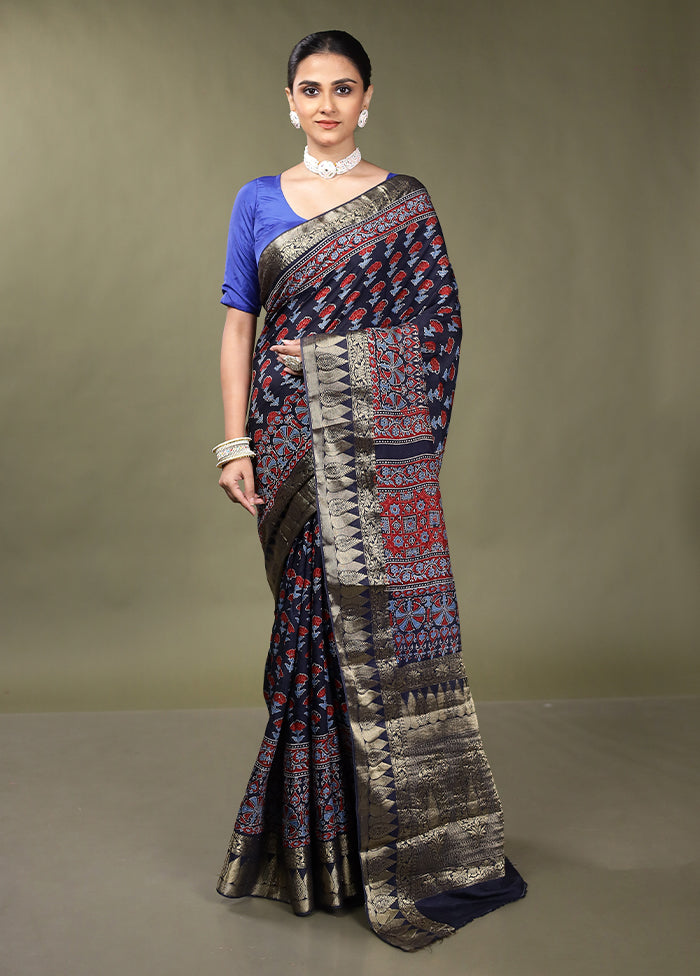Black Chanderi Cotton Saree With Blouse Piece
