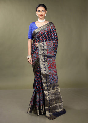 Black Chanderi Cotton Saree With Blouse Piece