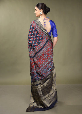 Black Chanderi Cotton Saree With Blouse Piece