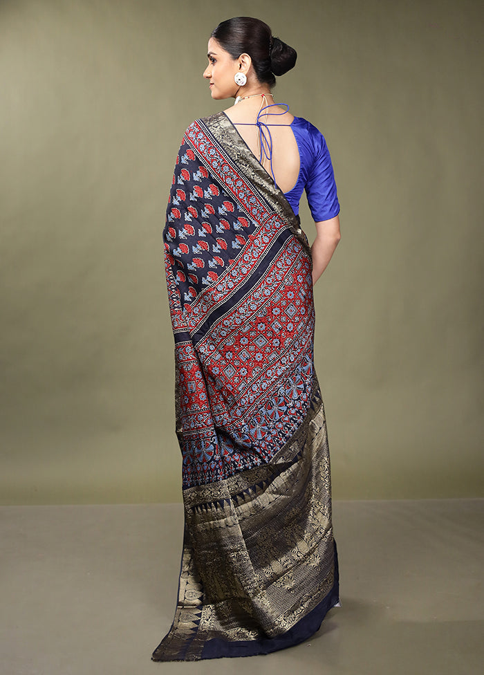 Black Chanderi Cotton Saree With Blouse Piece