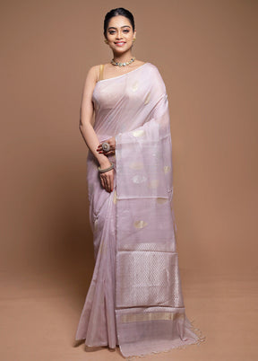 Purple Handloom Tussar Pure Silk Saree With Blouse Piece