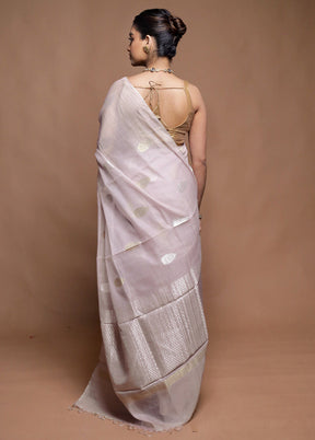 Purple Handloom Tussar Pure Silk Saree With Blouse Piece
