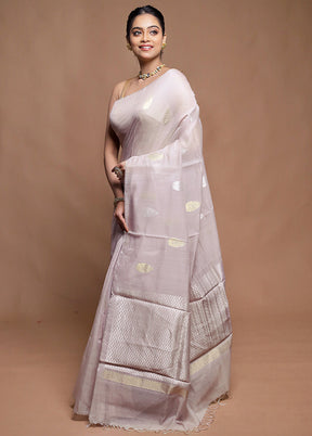 Purple Handloom Tussar Pure Silk Saree With Blouse Piece