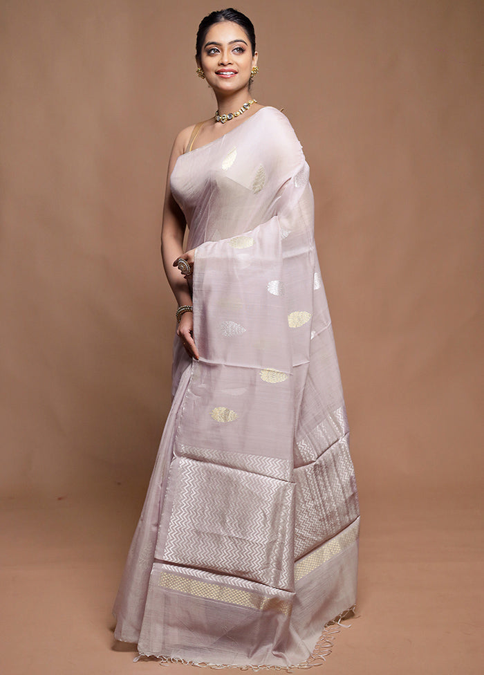 Purple Handloom Tussar Pure Silk Saree With Blouse Piece