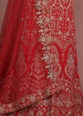 Red Blended Silk Dupatta Lehenga Set