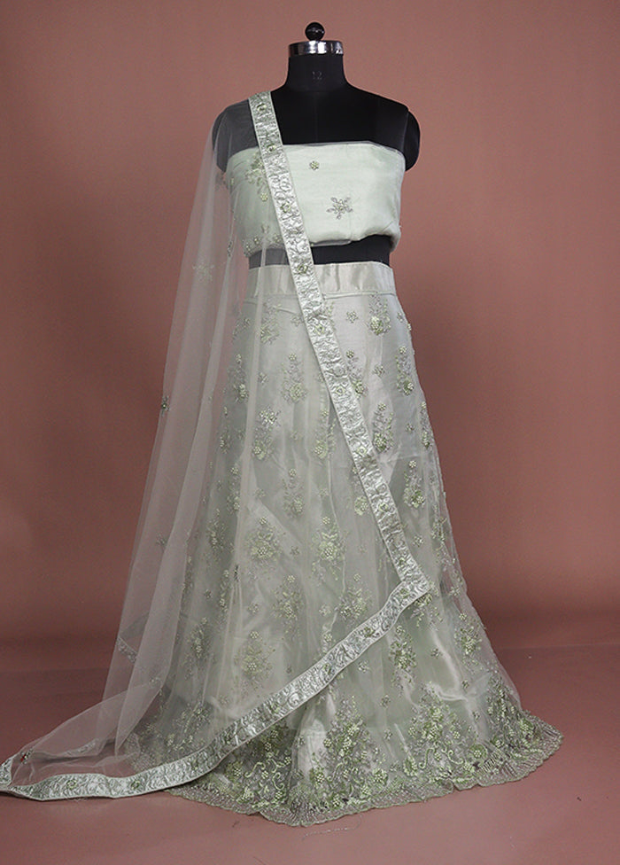 Green Blended Silk Dupatta Lehenga Set