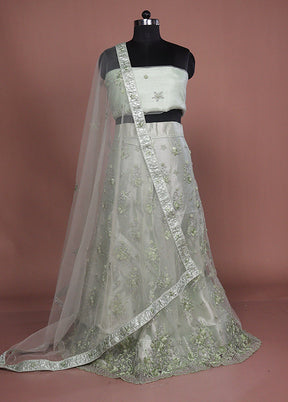 Green Blended Silk Dupatta Lehenga Set