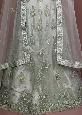Green Blended Silk Dupatta Lehenga Set