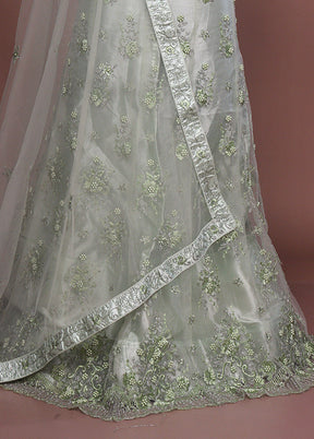Green Blended Silk Dupatta Lehenga Set