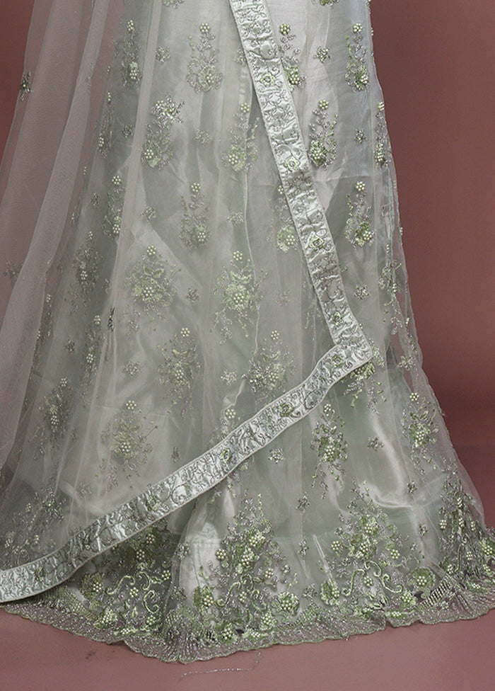 Green Blended Silk Dupatta Lehenga Set