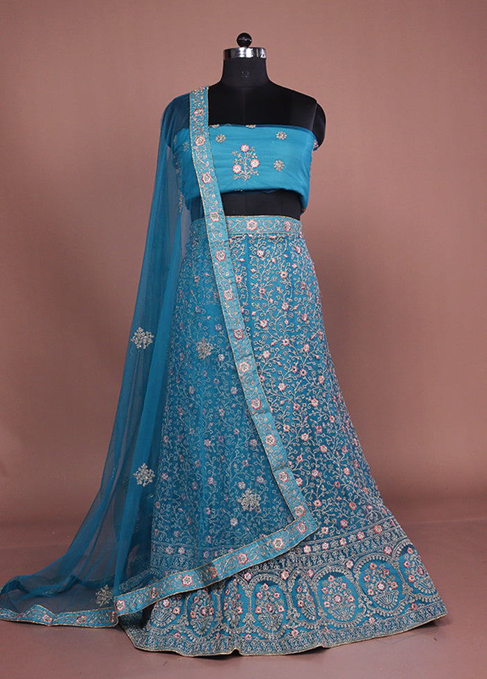 Green Blended Silk Dupatta Lehenga Set