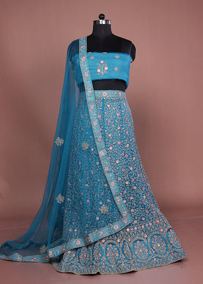 Green Blended Silk Dupatta Lehenga Set