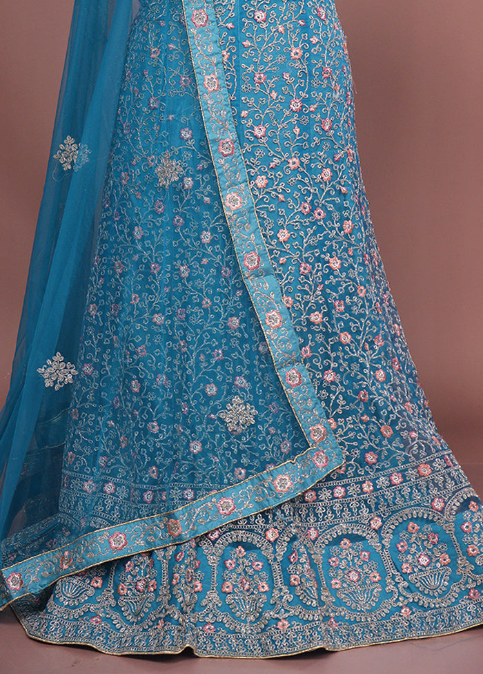 Green Blended Silk Dupatta Lehenga Set