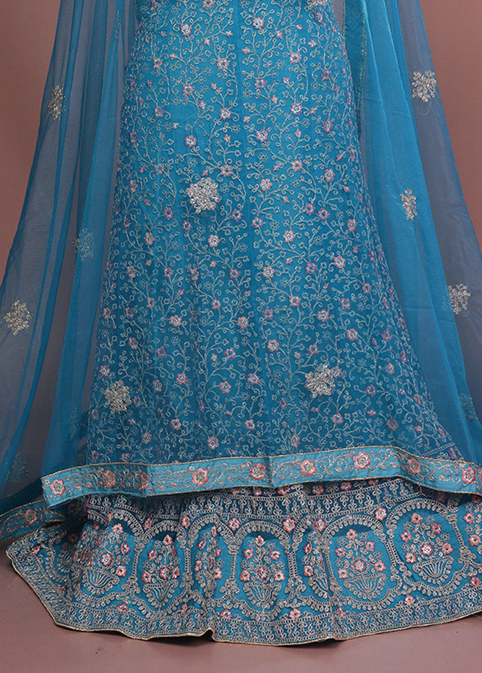 Green Blended Silk Dupatta Lehenga Set