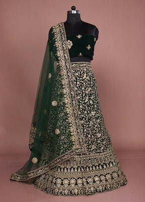 Green Blended Silk Dupatta Lehenga Set