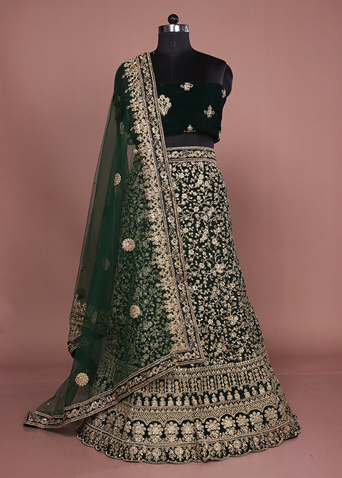 Green Blended Silk Dupatta Lehenga Set
