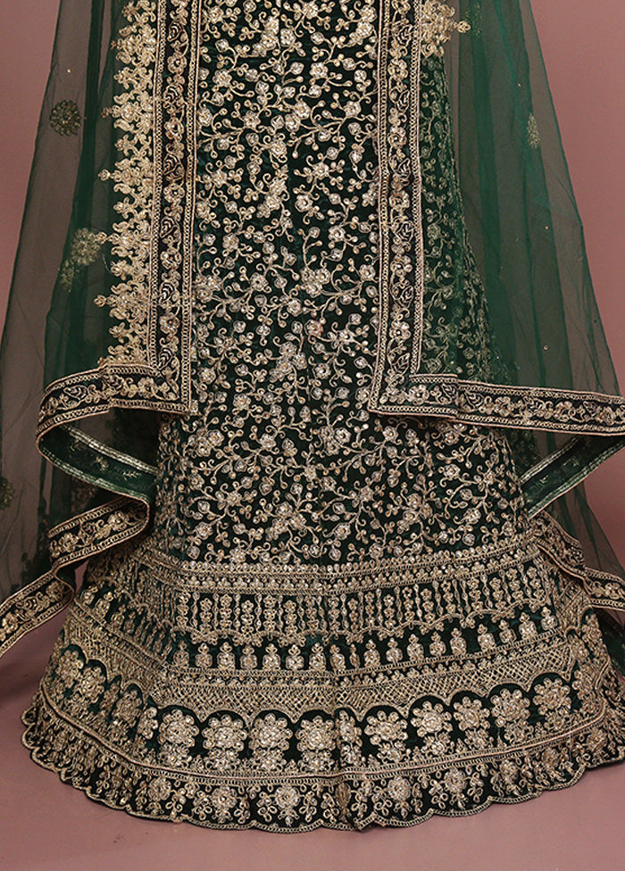 Green Blended Silk Dupatta Lehenga Set