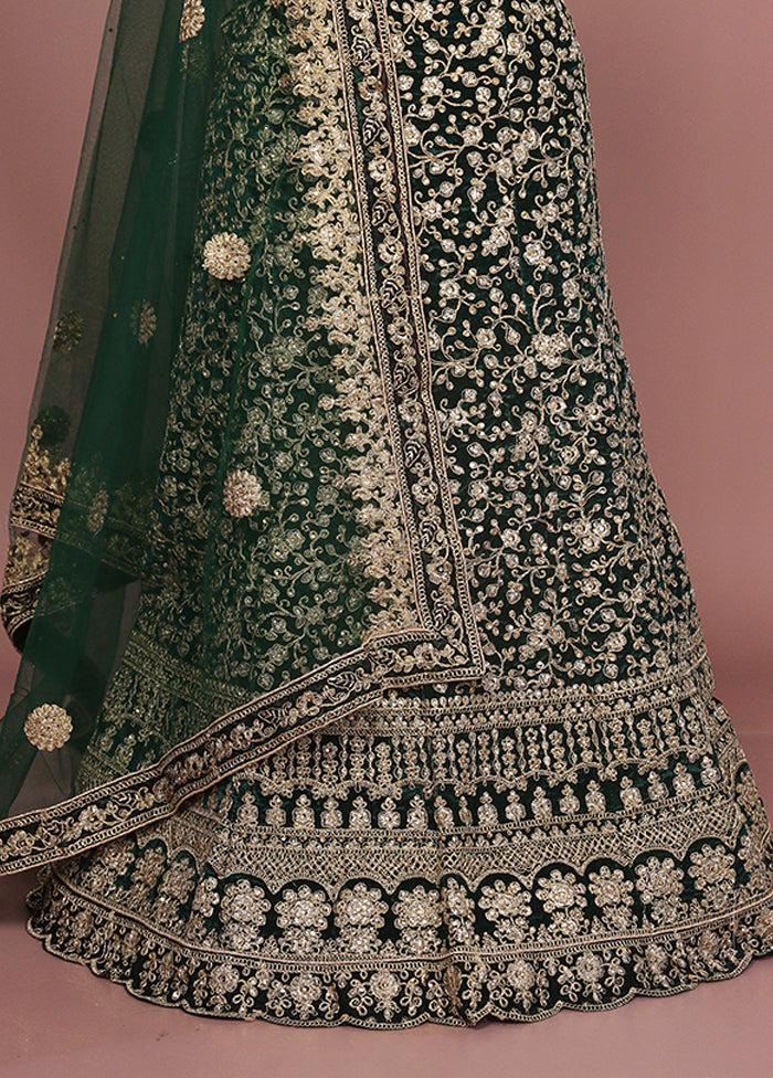 Green Blended Silk Dupatta Lehenga Set