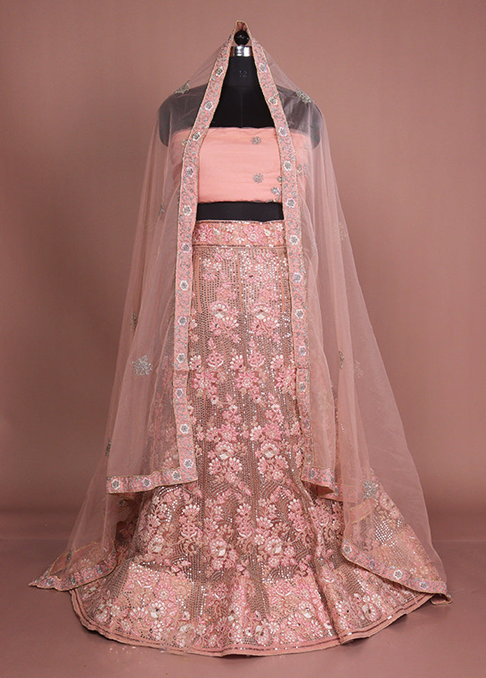 Pink Blended Silk Dupatta Lehenga Set