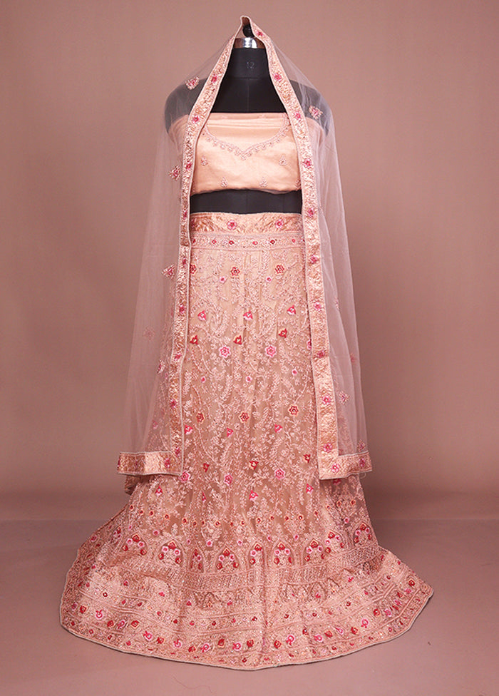 Brown Blended Silk Dupatta Lehenga Set