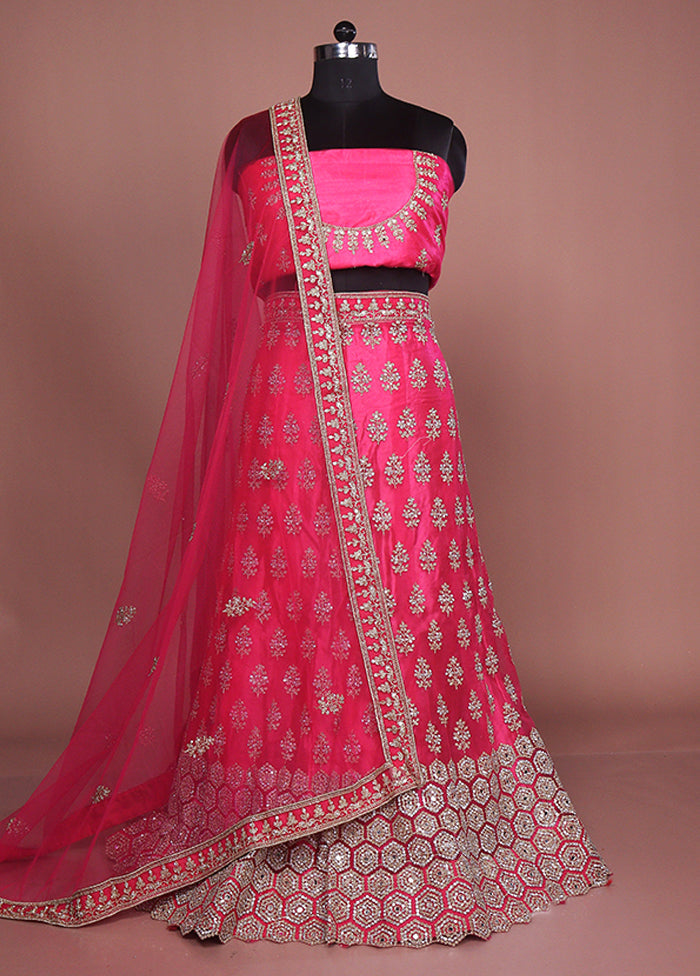 Pink Blended Silk Dupatta Lehenga Set