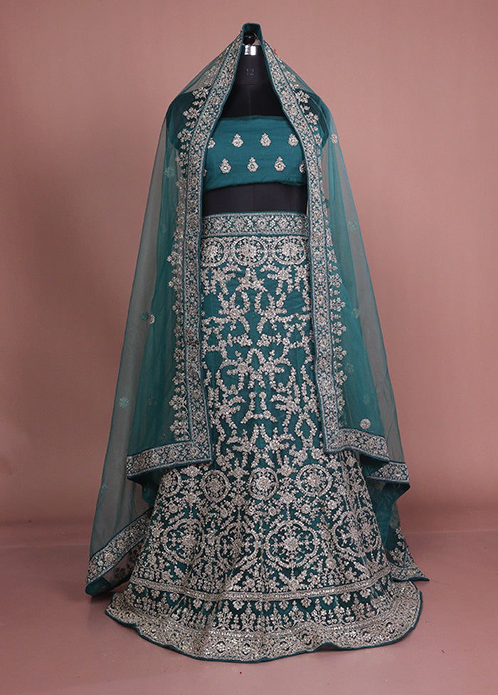 Green Blended Silk Dupatta Lehenga Set