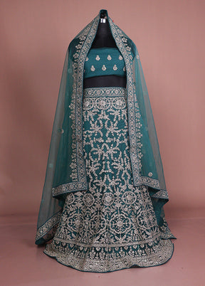 Green Blended Silk Dupatta Lehenga Set