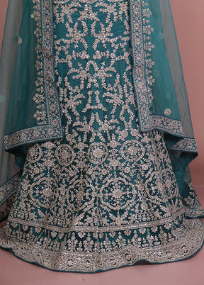 Green Blended Silk Dupatta Lehenga Set
