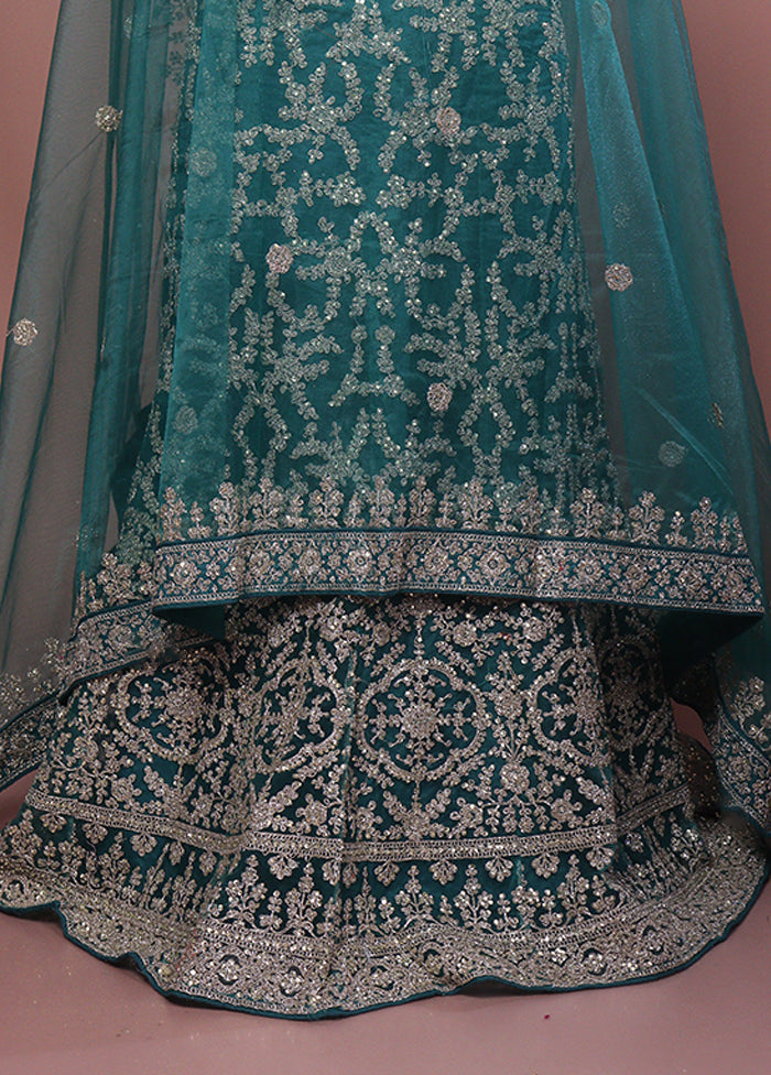Green Blended Silk Dupatta Lehenga Set