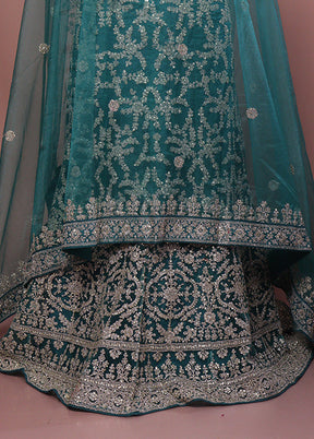 Green Blended Silk Dupatta Lehenga Set