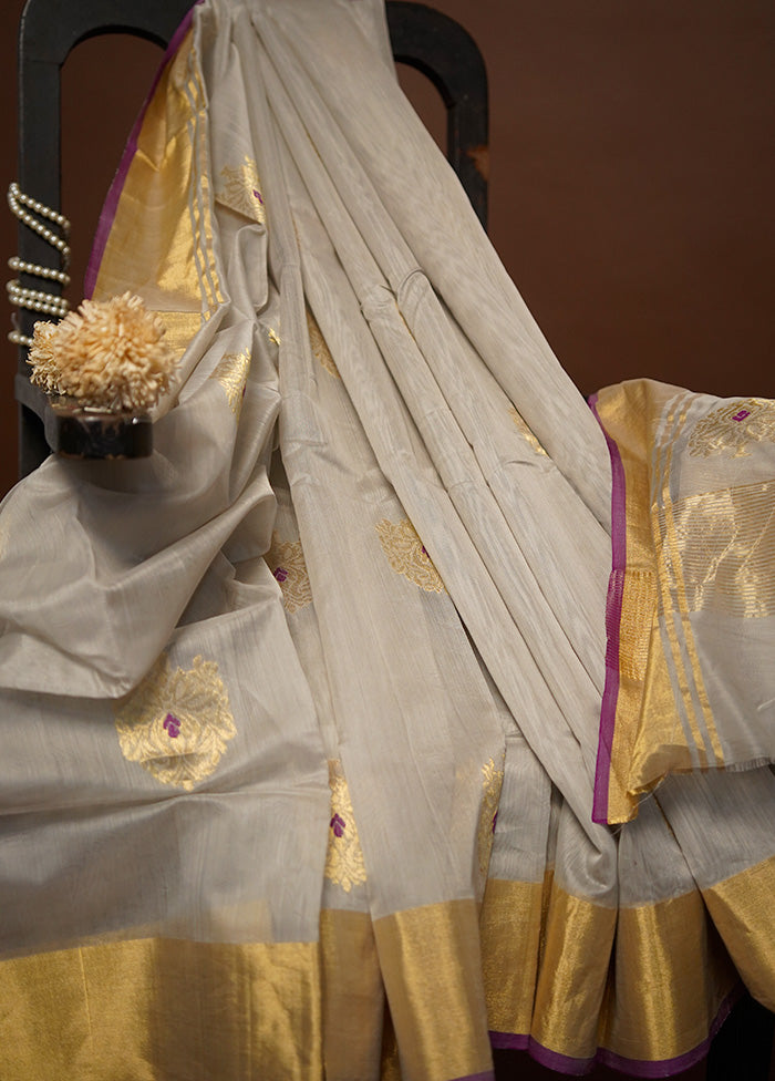 Grey Chanderi Pure Cotton Saree With Blouse Piece