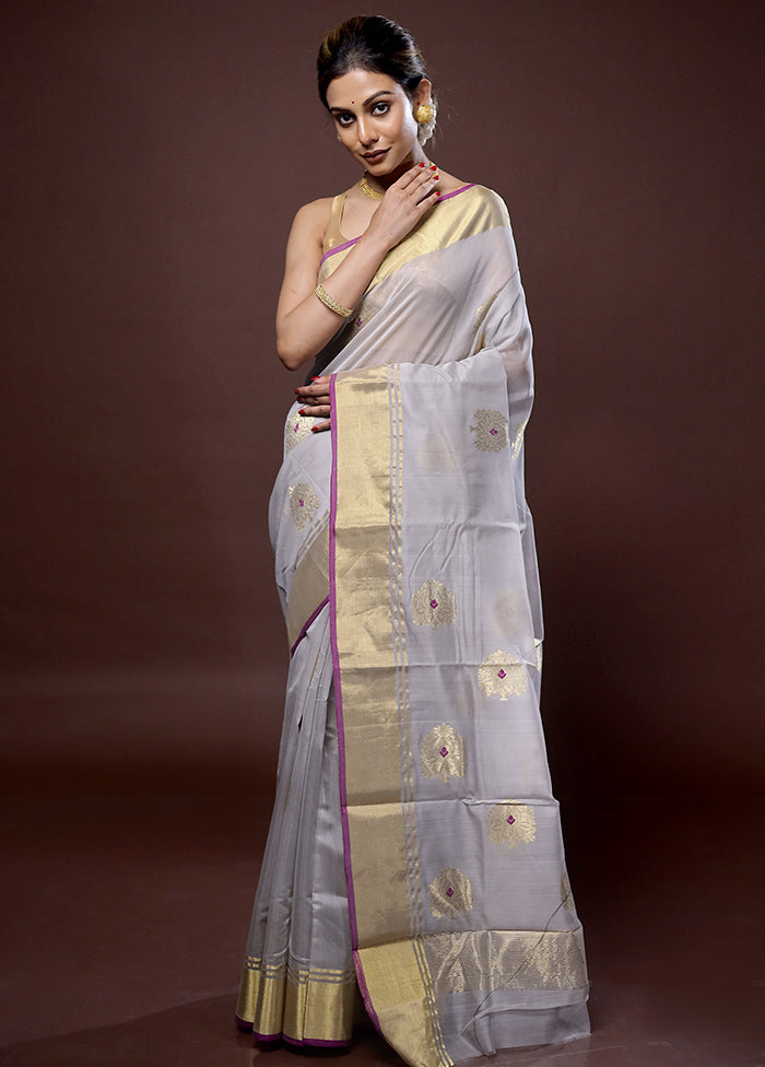 Grey Chanderi Pure Cotton Saree With Blouse Piece