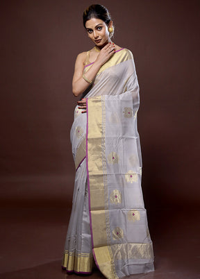 Grey Chanderi Pure Cotton Saree With Blouse Piece