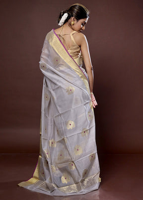 Grey Chanderi Pure Cotton Saree With Blouse Piece