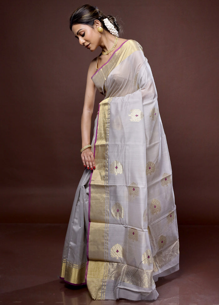 Grey Chanderi Pure Cotton Saree With Blouse Piece