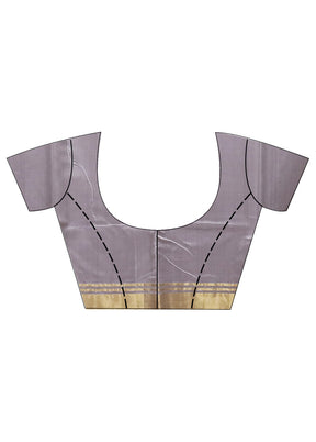 Grey Chanderi Pure Cotton Saree With Blouse Piece