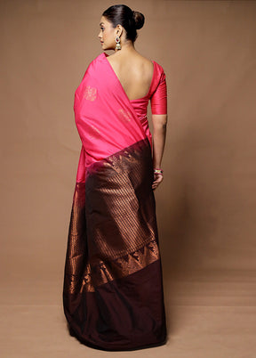 Pink Kanjivaram Silk Saree With Blouse Piece