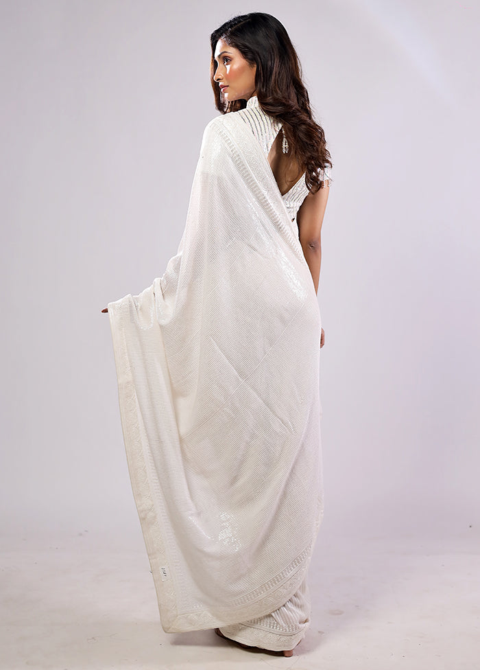 White Georgette Saree With Blouse Piece