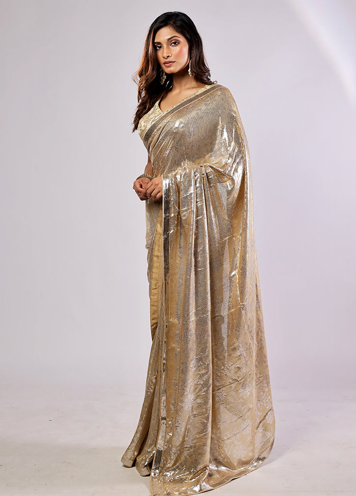Gold Georgette Saree With Blouse Piece