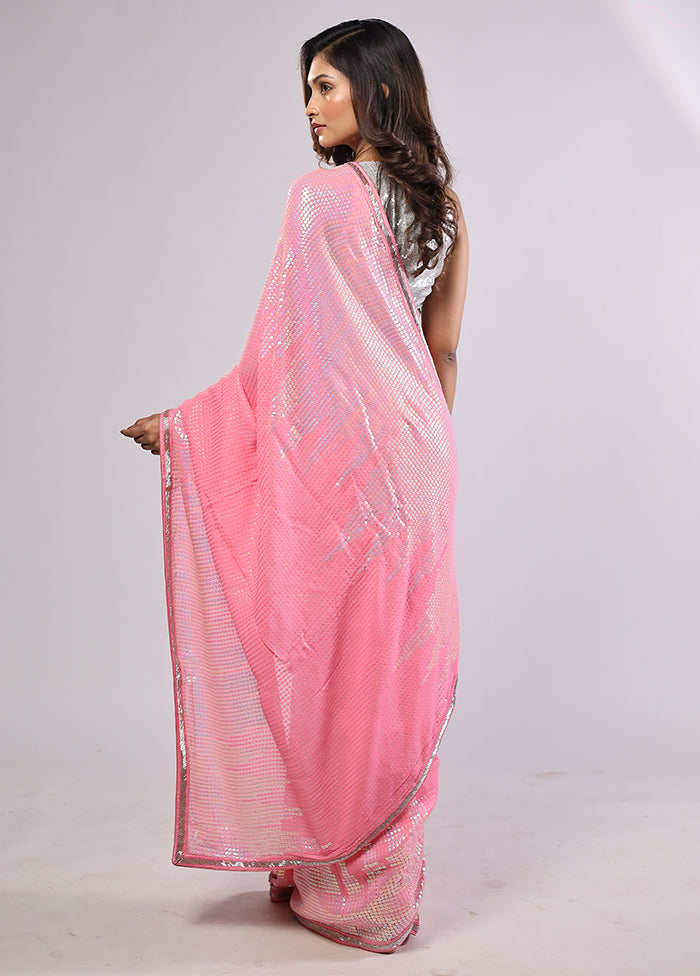 Pink Handloom Pure Georgette Saree With Blouse Piece