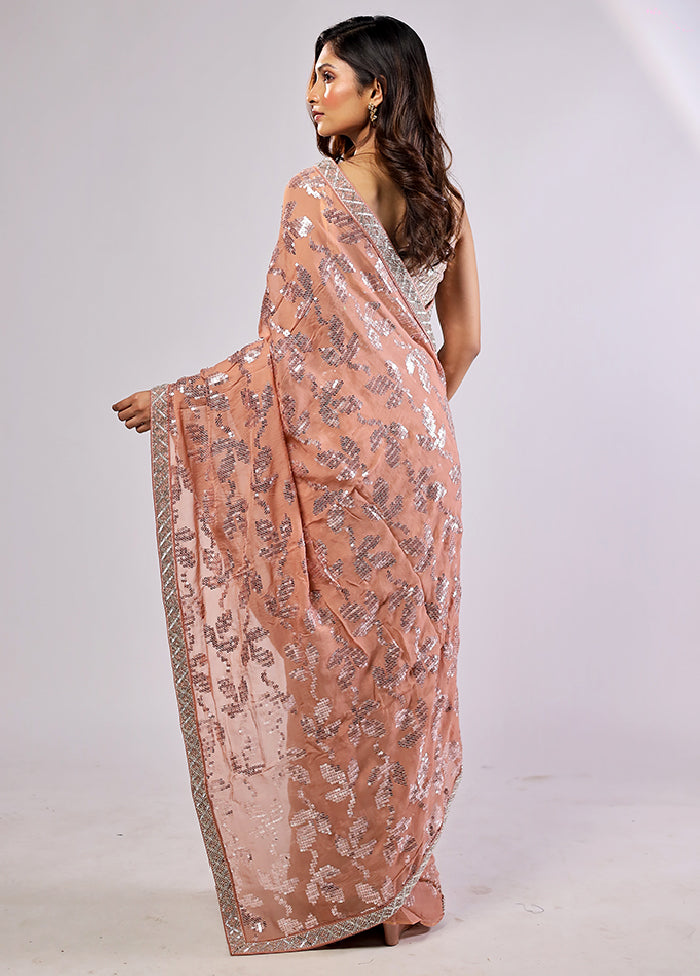 Pink Handloom Pure Georgette Saree With Blouse Piece