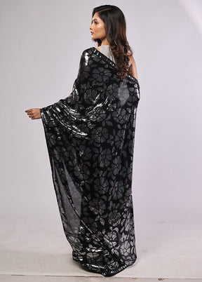 Black Handloom Pure Georgette Saree With Blouse Piece