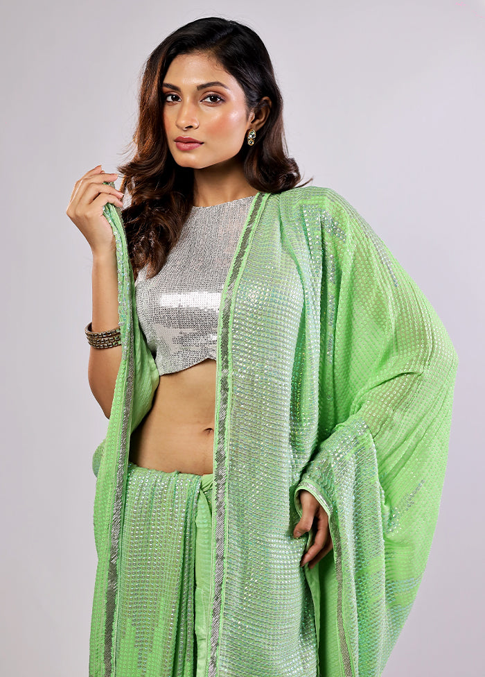 Green Handloom Pure Georgette Saree With Blouse Piece