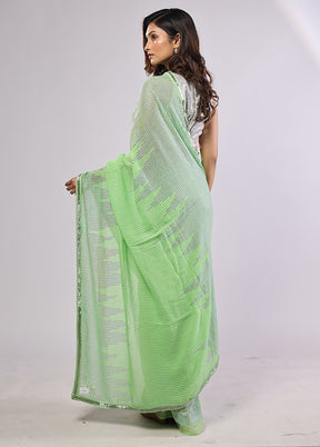 Green Handloom Pure Georgette Saree With Blouse Piece