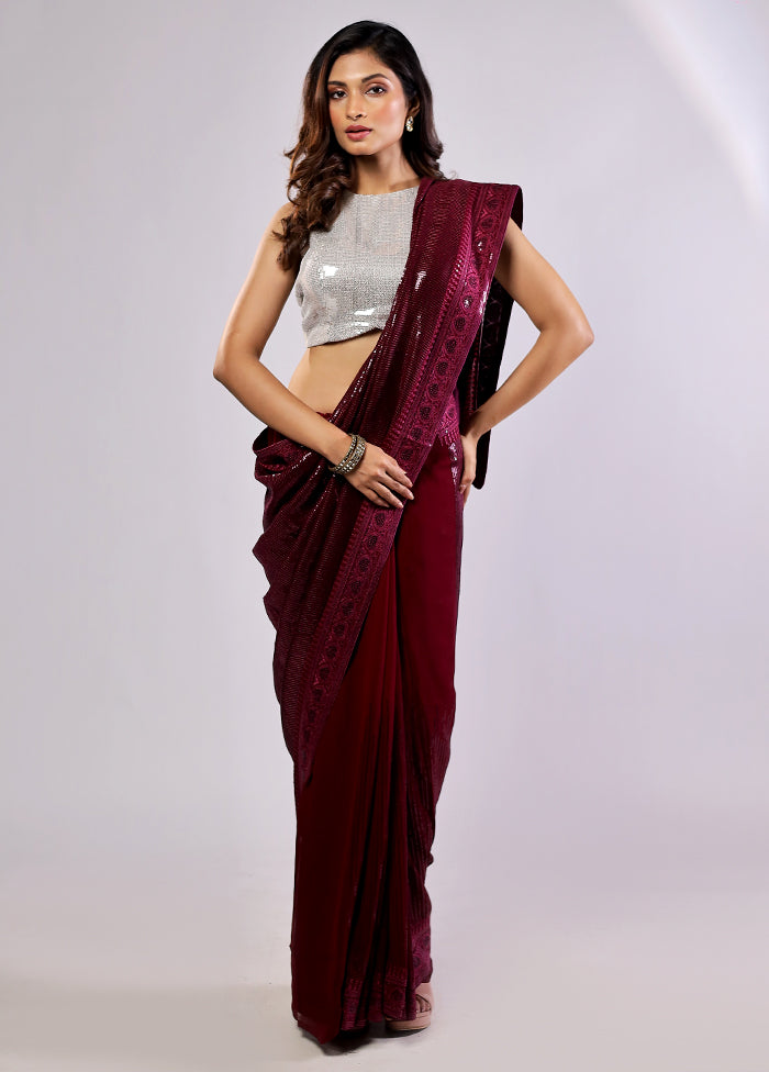 Purple Georgette Saree With Blouse Piece