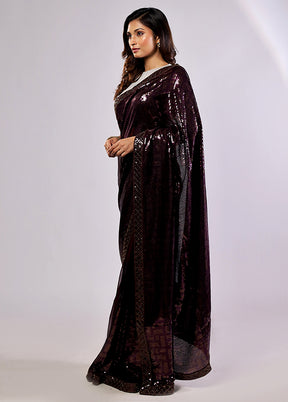 Purple Handloom Pure Georgette Saree With Blouse Piece