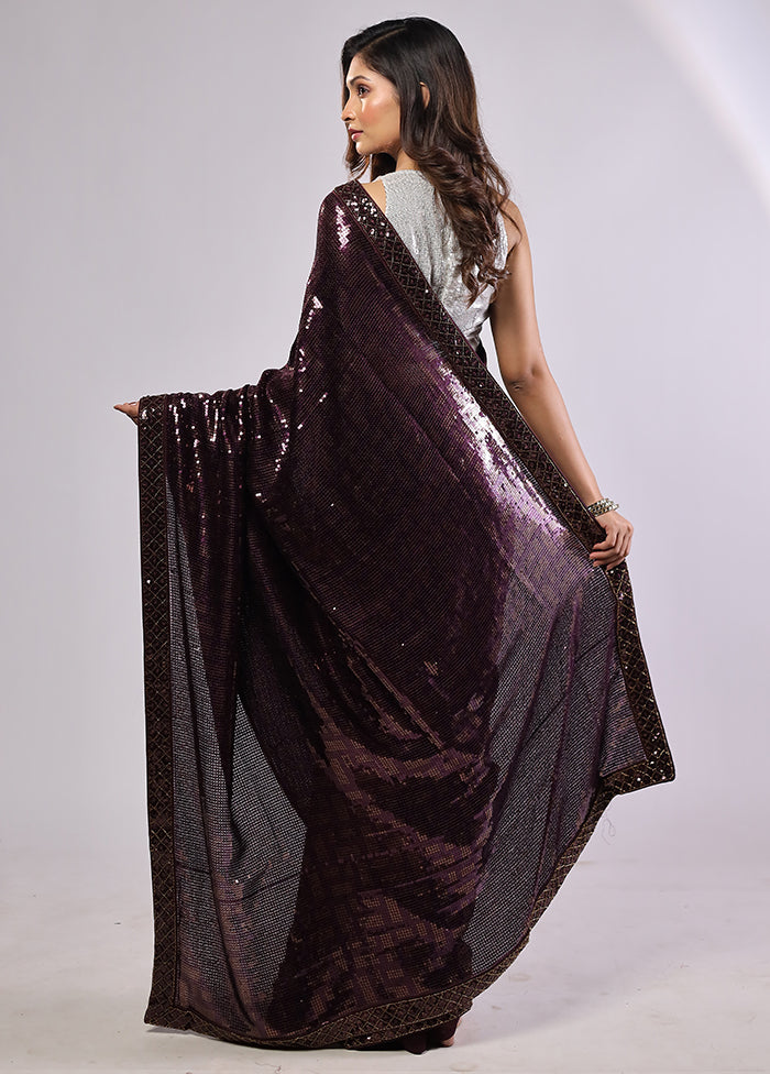 Purple Handloom Pure Georgette Saree With Blouse Piece